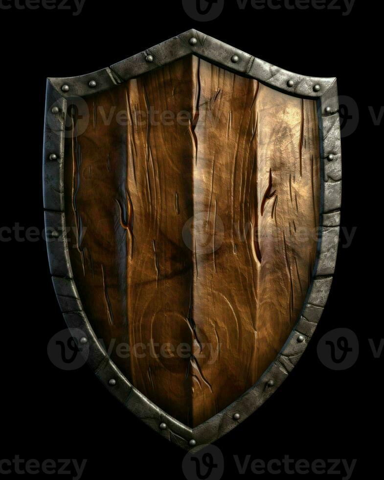 AI generated Medieval Wooden Shield with War Torn Mark. Generative AI photo