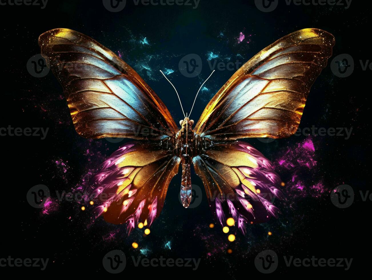 AI generated Beautiful Butterfly with Glowing Effect on Dark Background. Generative AI photo
