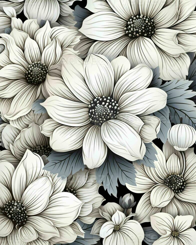 AI generated Elegant Black and White Flower Background. Monochrome Floral Illustration. Generative AI photo