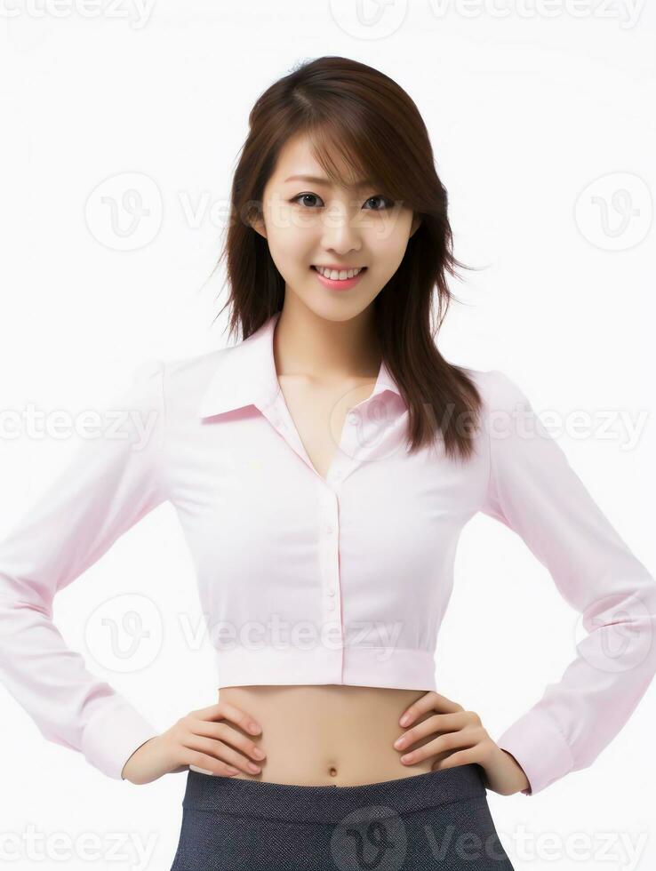 AI generated underwear model photo, beautiful Japanese female model with  pure white skin, as a clothing model photo, beautiful smile expression,  graceful pose, studio photo, isolated white background 36428273 Stock Photo  at