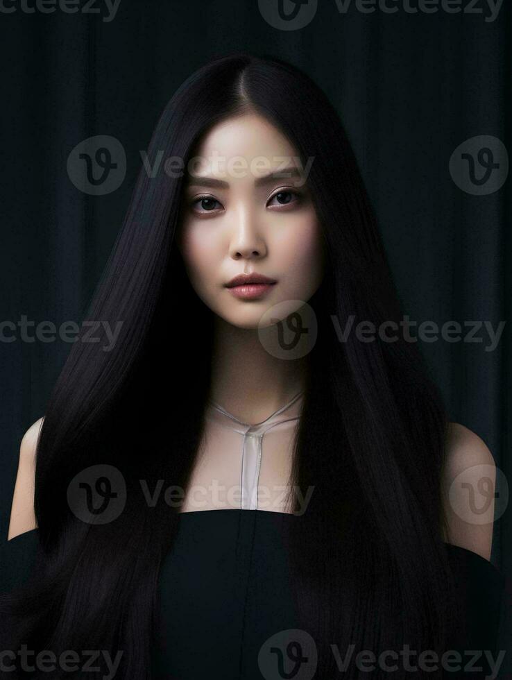 AI generated portrait of beautiful Asian woman with long black hair on isolated background, AI Generative photo