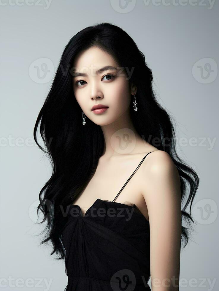 AI generated portrait of beautiful Asian woman with long black hair on isolated background, AI Generative photo