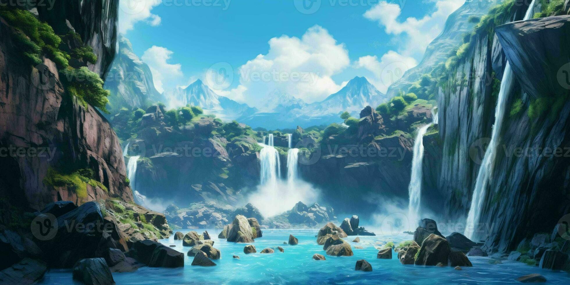 AI generated Beautiful and Stunning Waterfalls Landscape