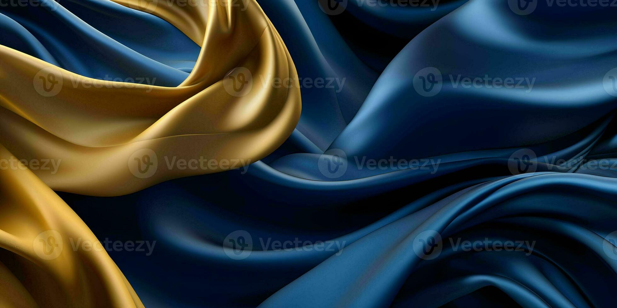 AI generated Luxurious Blue and Gold Silk Fabric Background. Generative AI photo