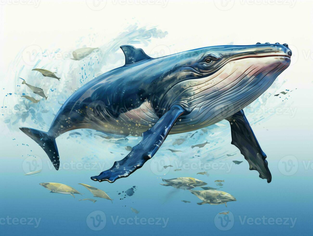 AI generated Blue Whale Illustration in Oil Paint Style. Generative AI photo