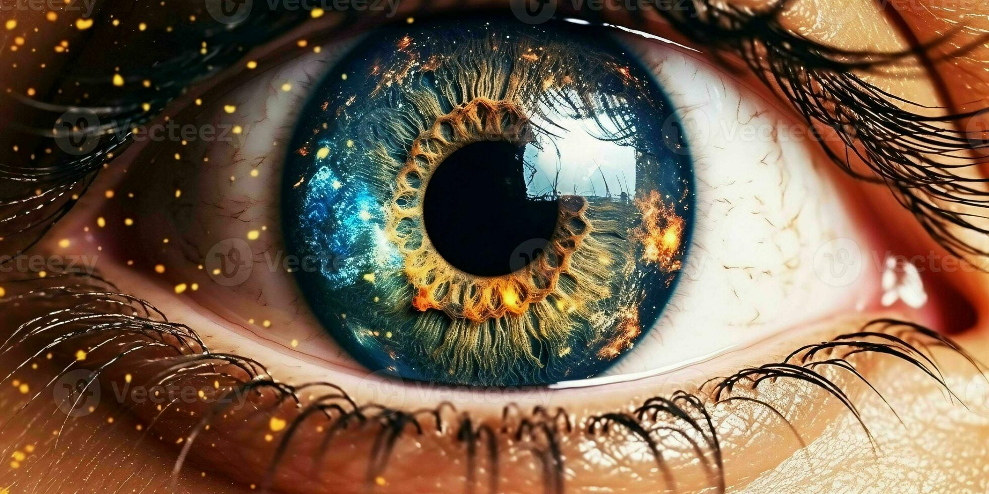 AI generated Close Up View of the Eye with the Universe inside. Generative AI photo