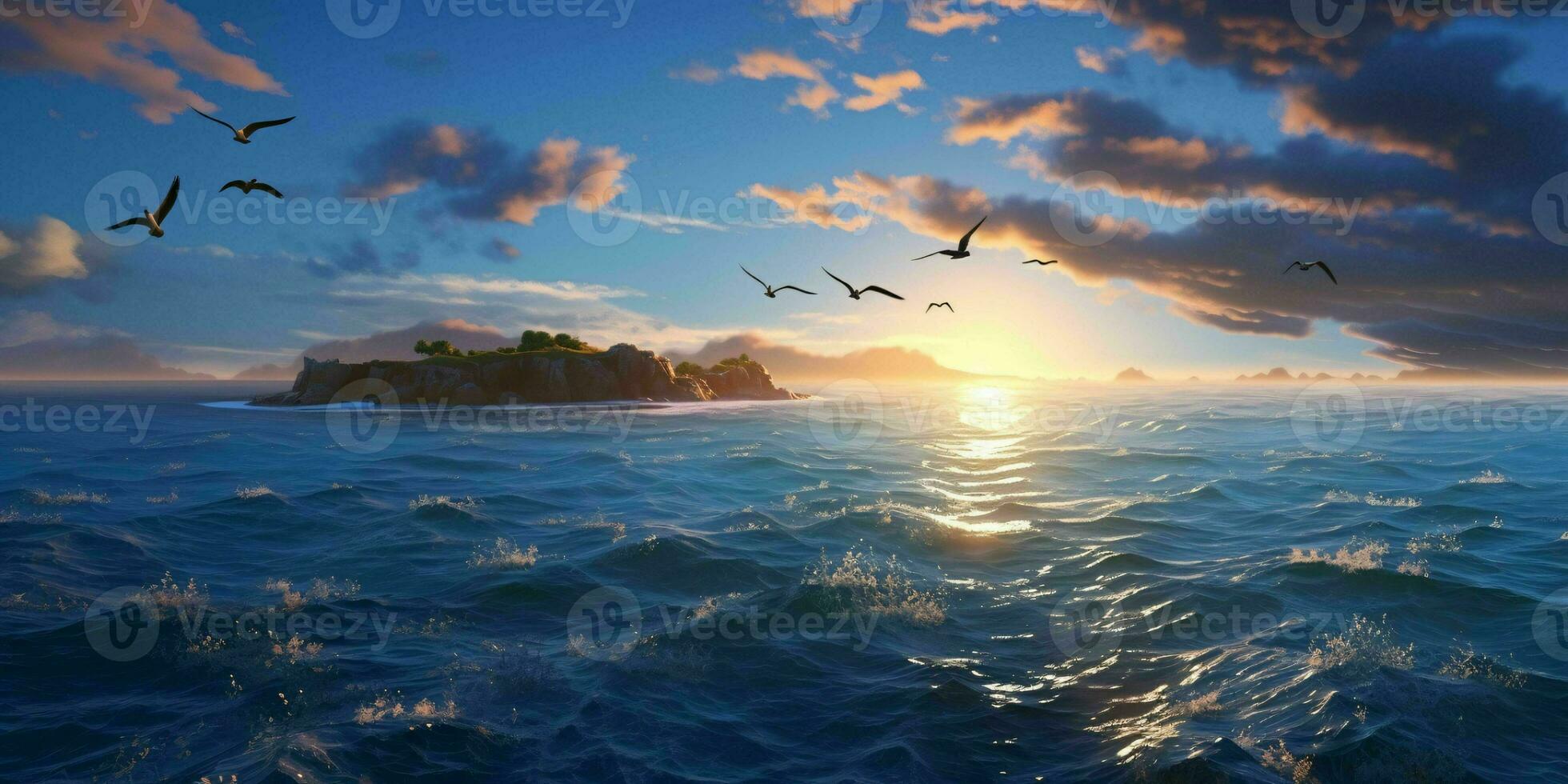 AI generated Beautiful Ocean Waves View with Blue Sky. Generative AI photo