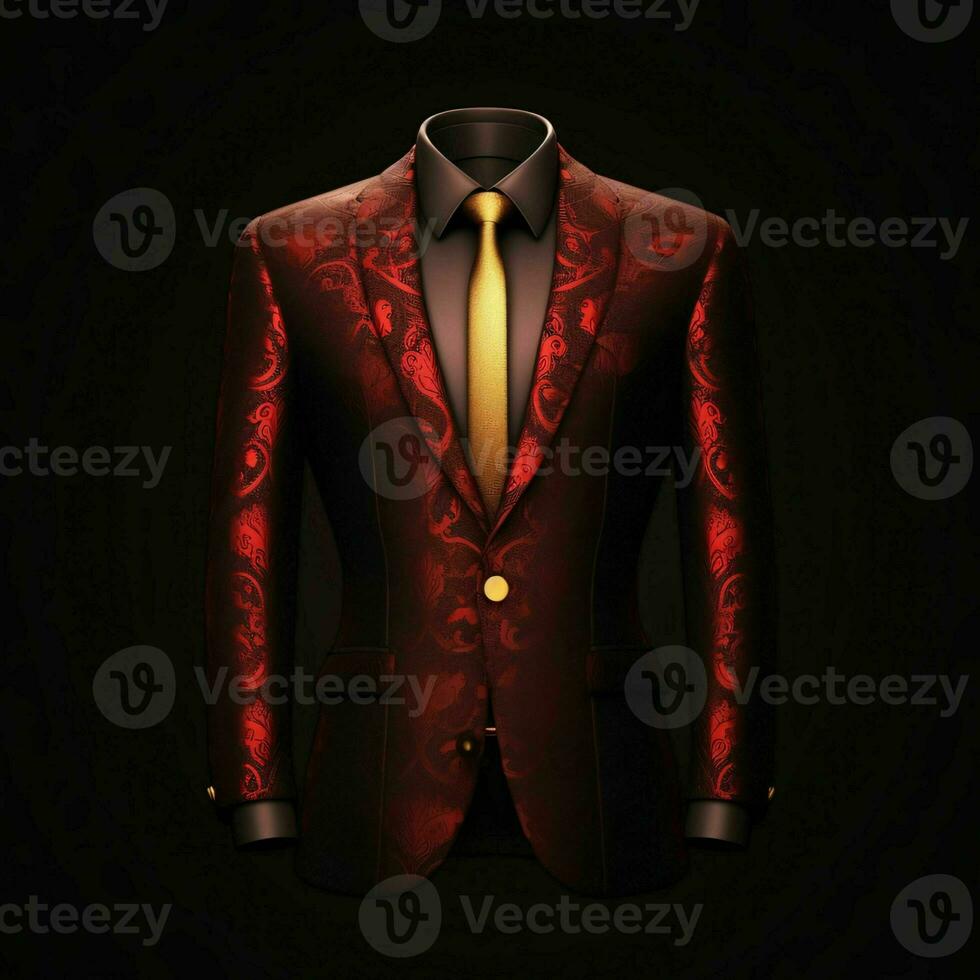 AI generated Luxury and  Elegant Red Men's Suit with Abstract Motif Isolated on Black Background. Generative AI photo