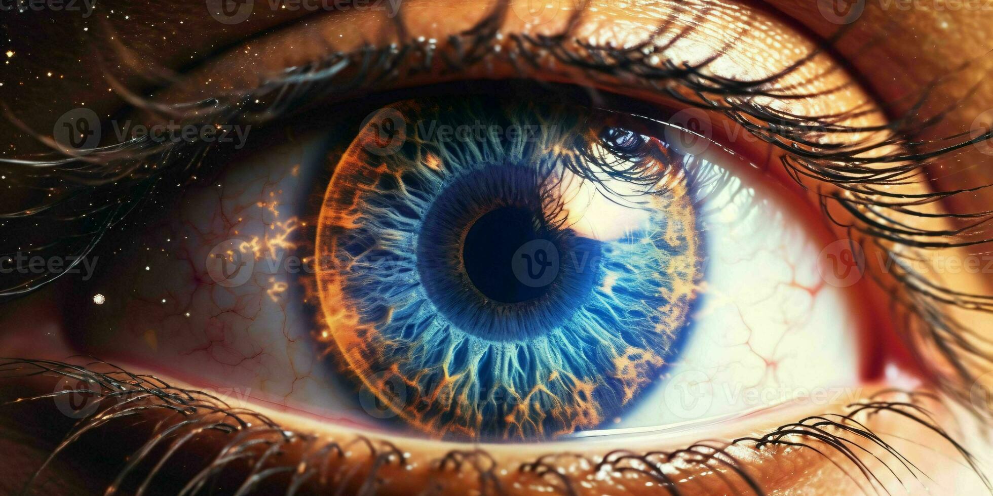 AI generated Close Up View of the Eye with the Universe inside. Generative AI photo