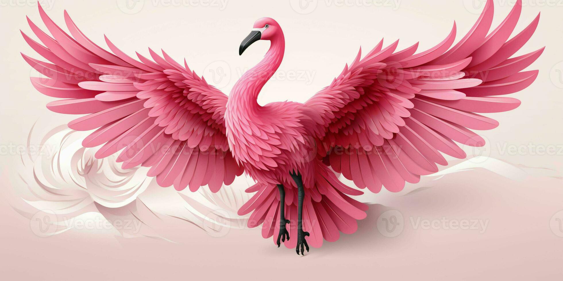 AI generated Beautiful Flamingo Illustration with Paper Art Style. Generative AI photo