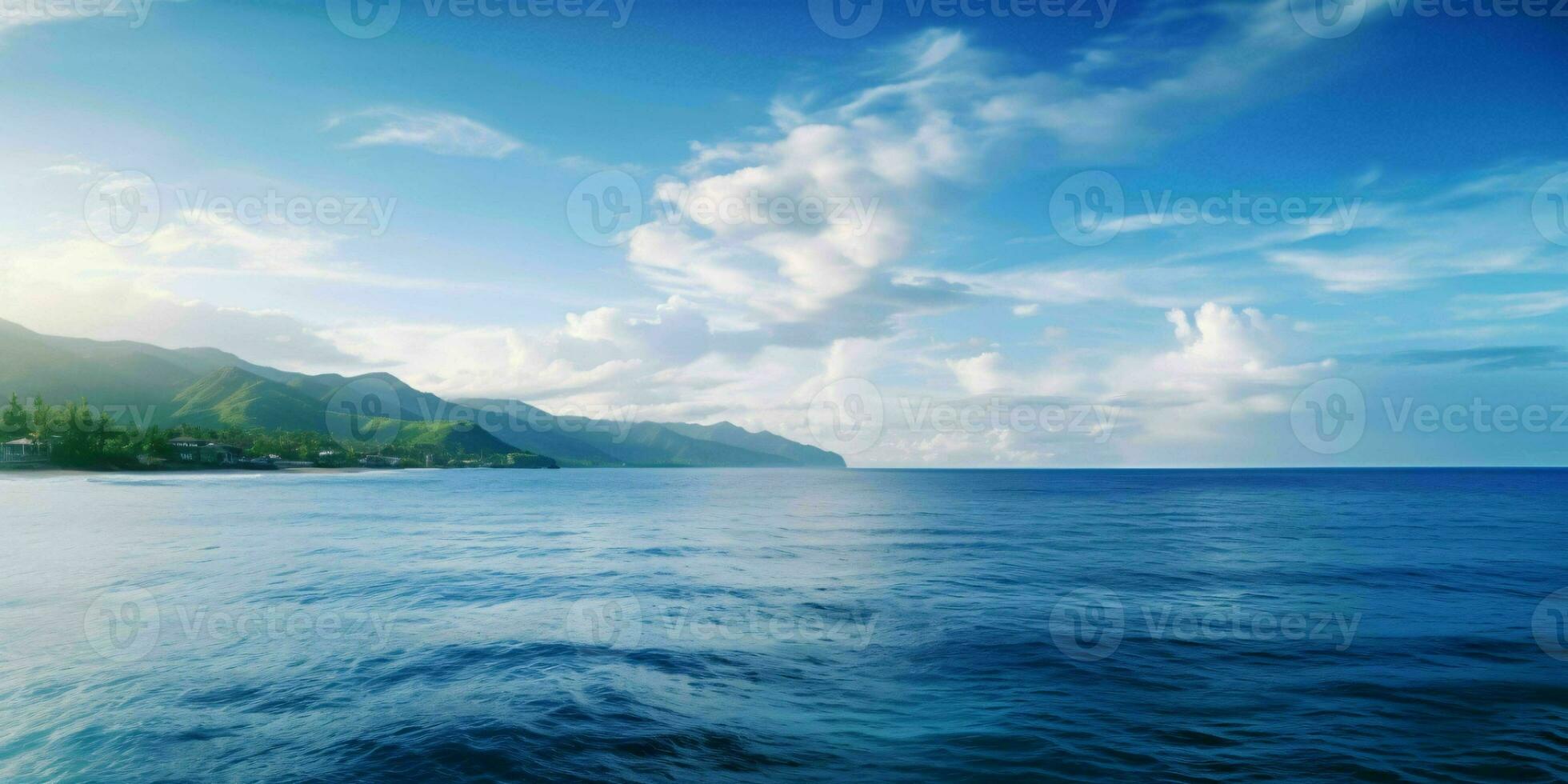 AI generated Beautiful Ocean Waves View with Blue Sky. Generative AI photo