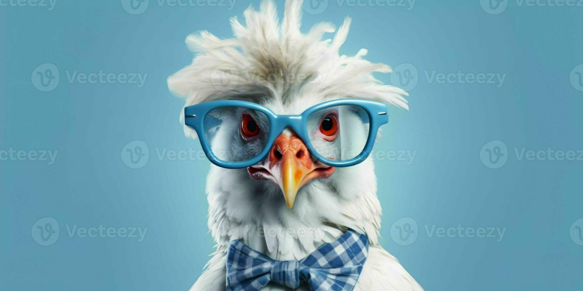 ai generado linda y gracioso pollo vistiendo lentes y casual atuendo. generativo ai foto