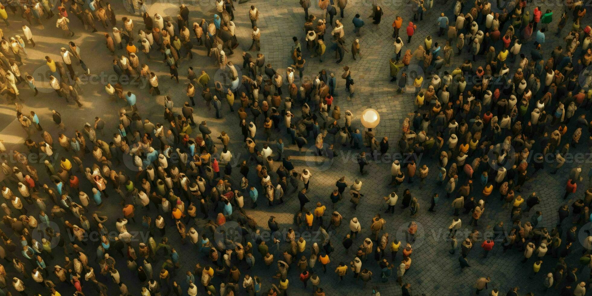 AI generated Crowd of People Seen from Above. Bird Eye View. Generative AI photo