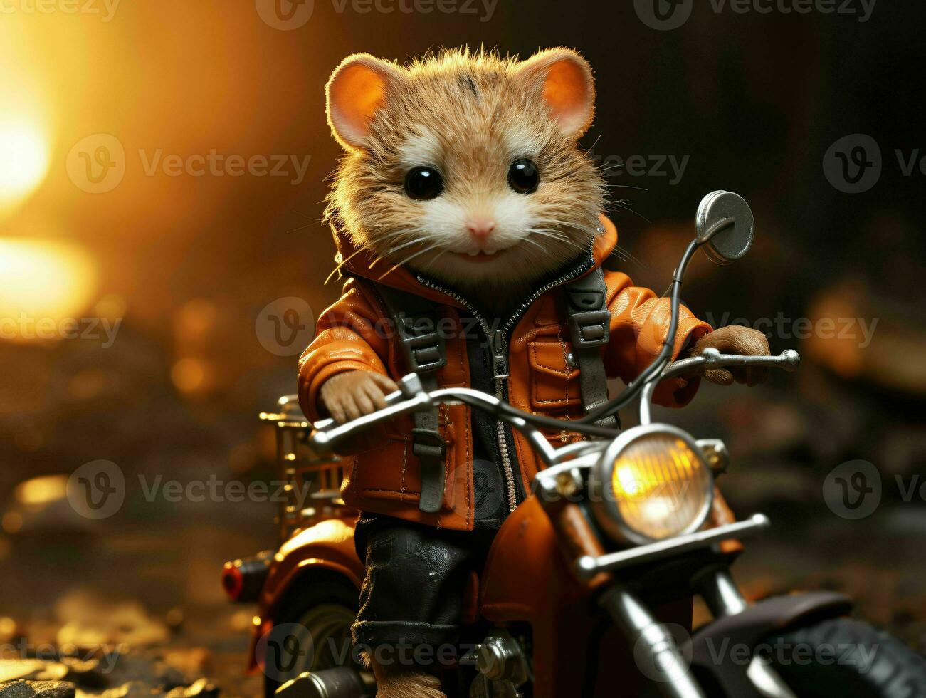 AI generated Cute Little Hamster Riding a Motorcycle. Generative AI photo