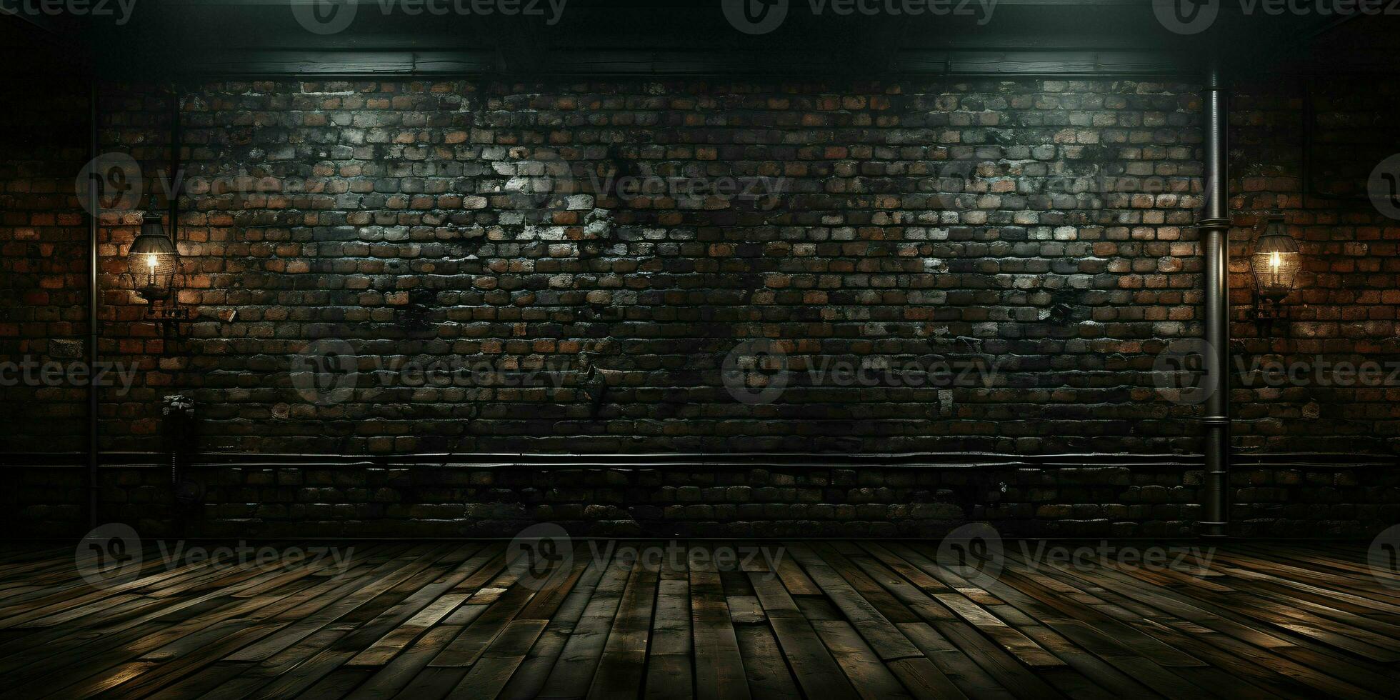 AI generated Black Brick Wall Texture Background. Room with Dark Brick Wall. Generative AI photo