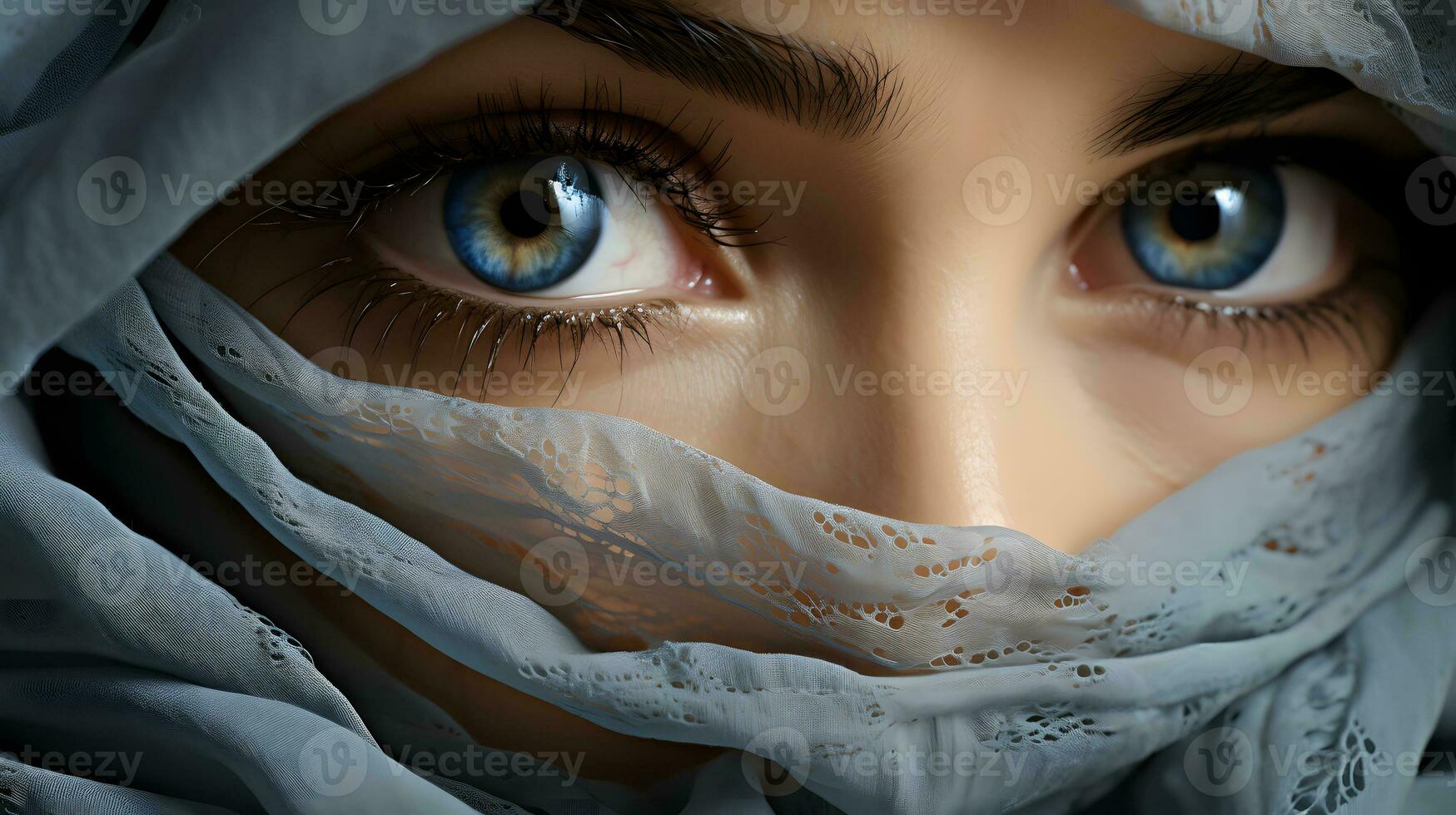 AI generated Close-up photo of a beautiful Arabic woman in hijab with Stunning Eyes. Generative Ai