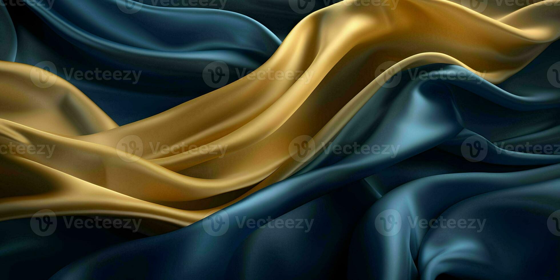 AI generated Luxurious Blue and Gold Silk Fabric Background. Generative AI photo