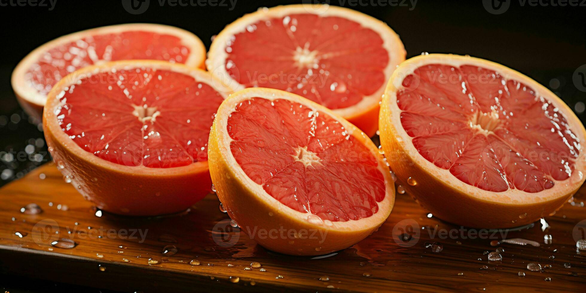 AI generated Sliced Fresh Grapefruits with Water Droplets. Pomelo Fruits. Generative AI photo