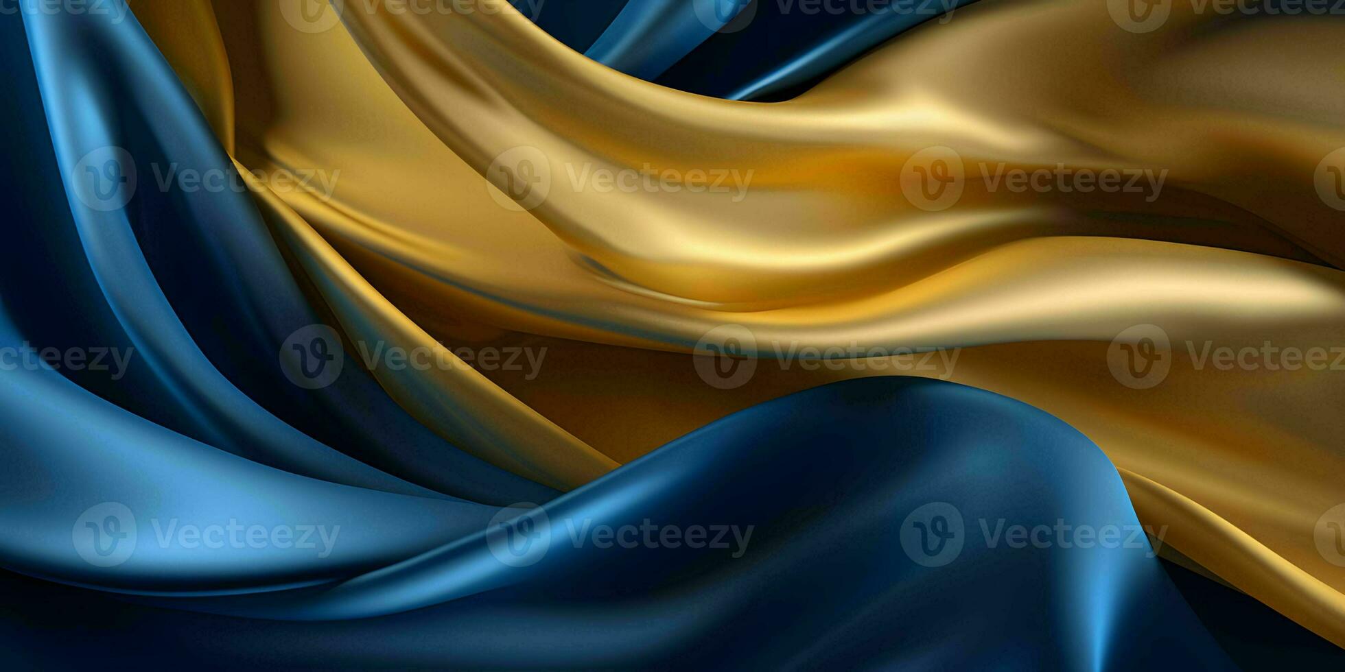 AI generated Luxurious Blue and Gold Silk Fabric Background. Generative AI photo