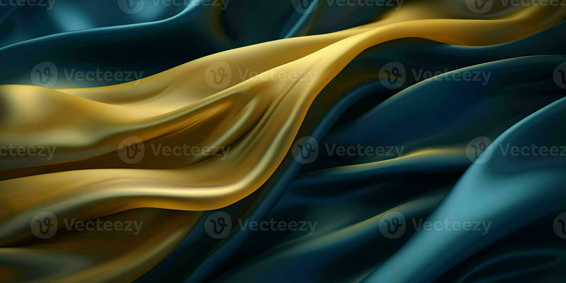 AI generated Luxurious Blue and Gold Silk Fabric Background. Generative AI photo