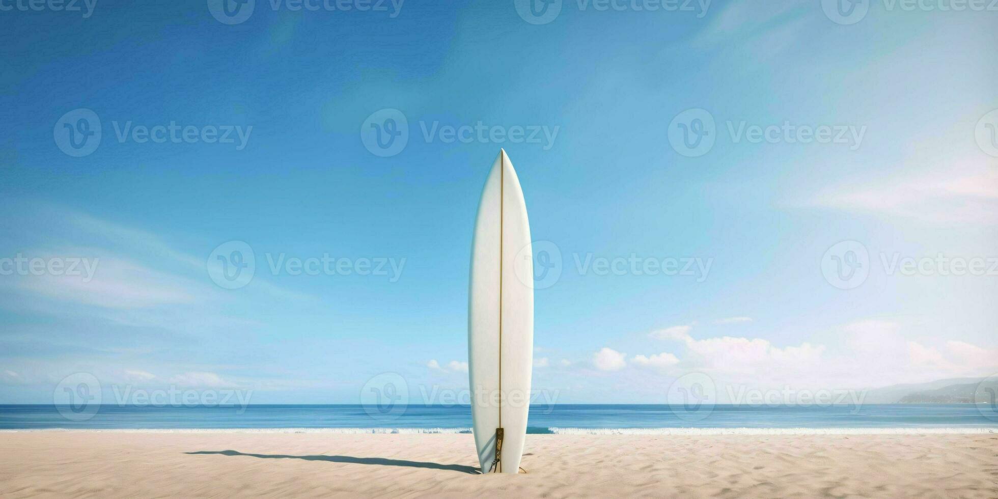 AI generated Surfboard on the Beach with Blue Sky View. Generative AI photo