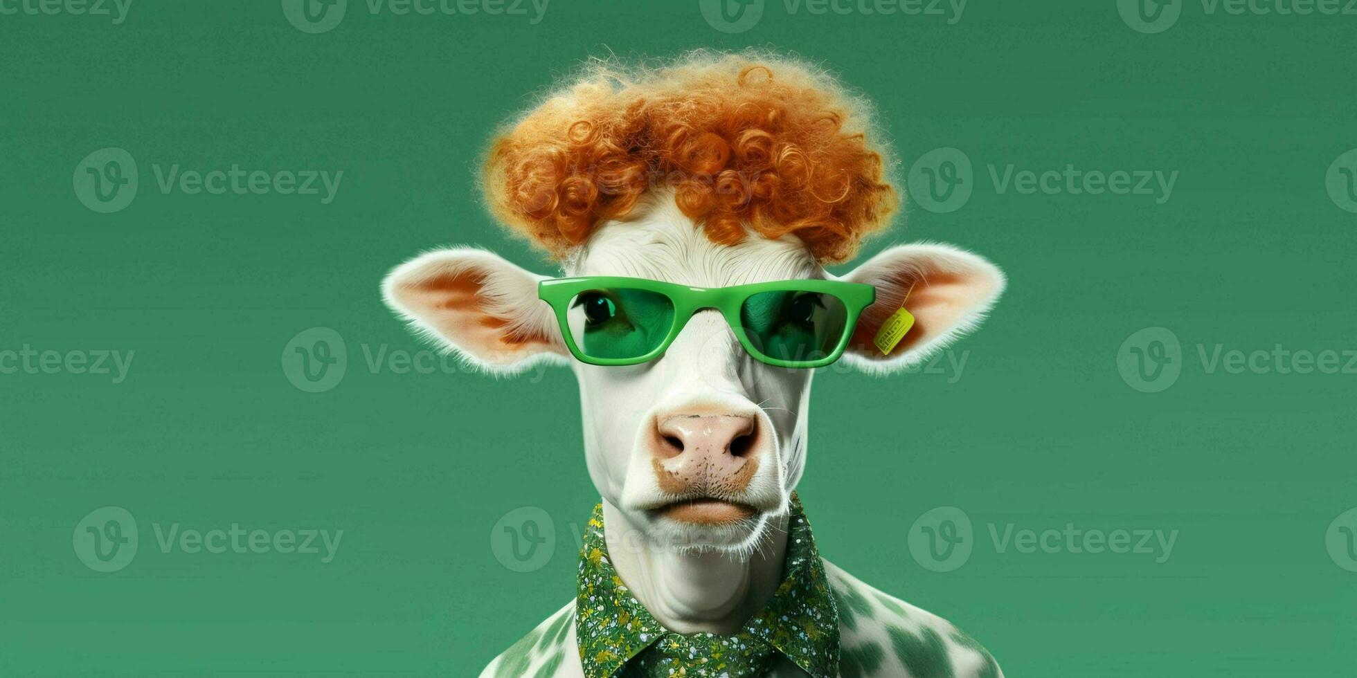 AI generated Portrait of Cool and Funny Cow Wearing Glasses in Studio Background. Generative AI photo