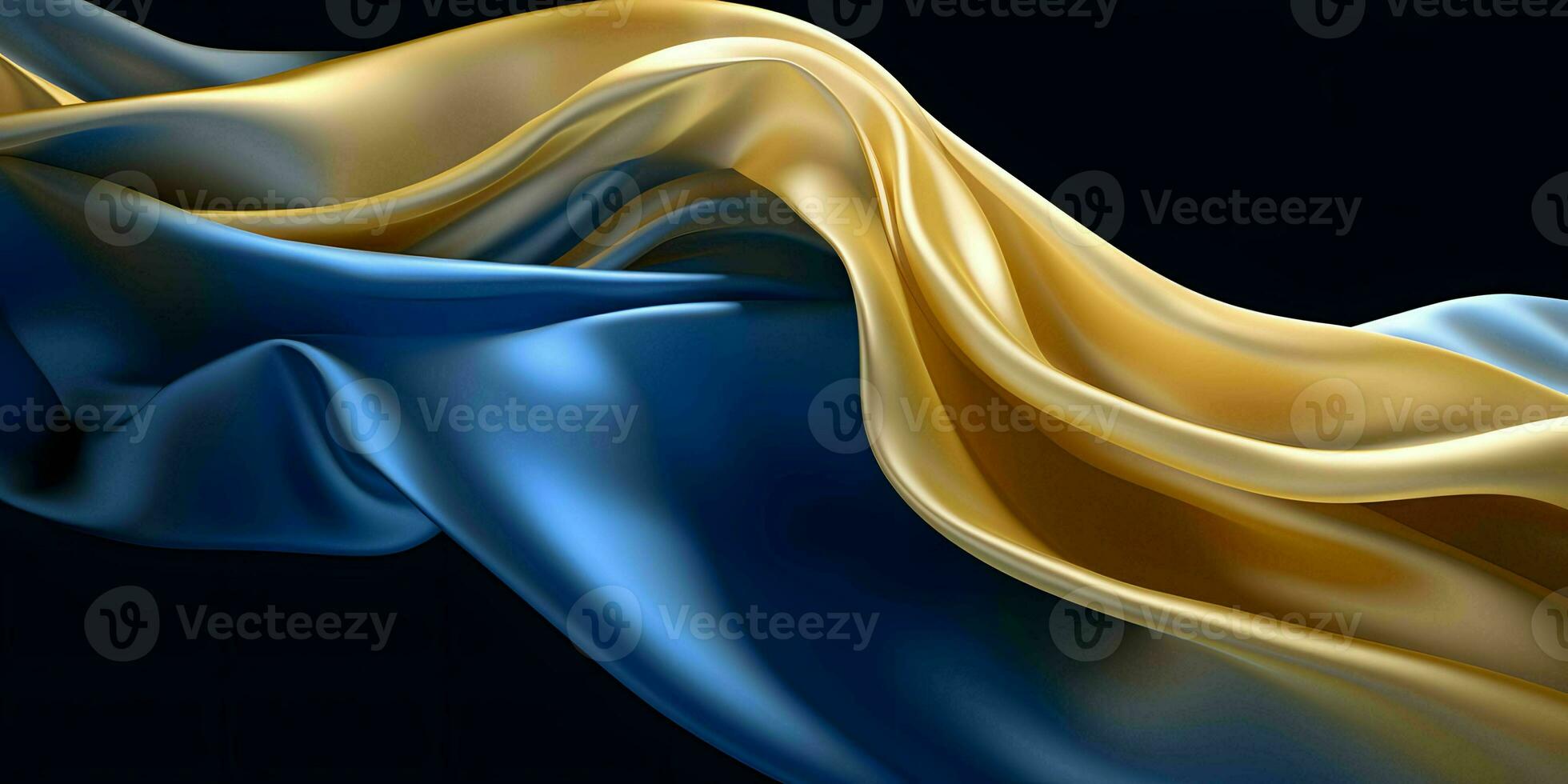 AI generated Luxurious Blue and Gold Silk Fabric Background. Generative AI photo