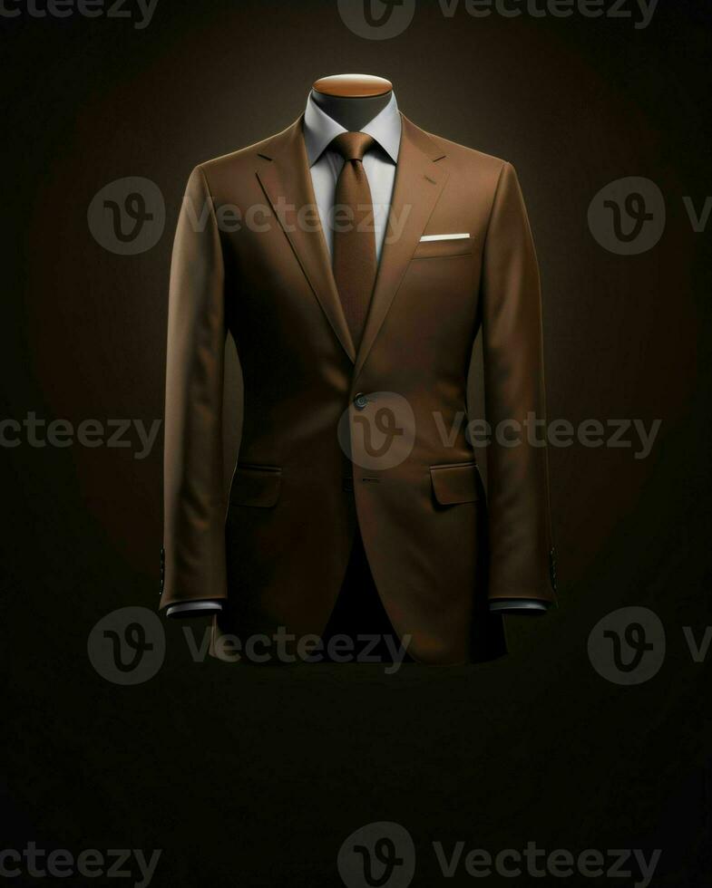 AI generated Elegant Brown Men's Suit Isolated on Black Background. Generative AI photo