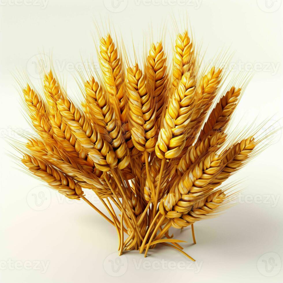 AI generated Close up of Wheat Ears Isolated on White Background. Wheat Grain. Generative AI photo