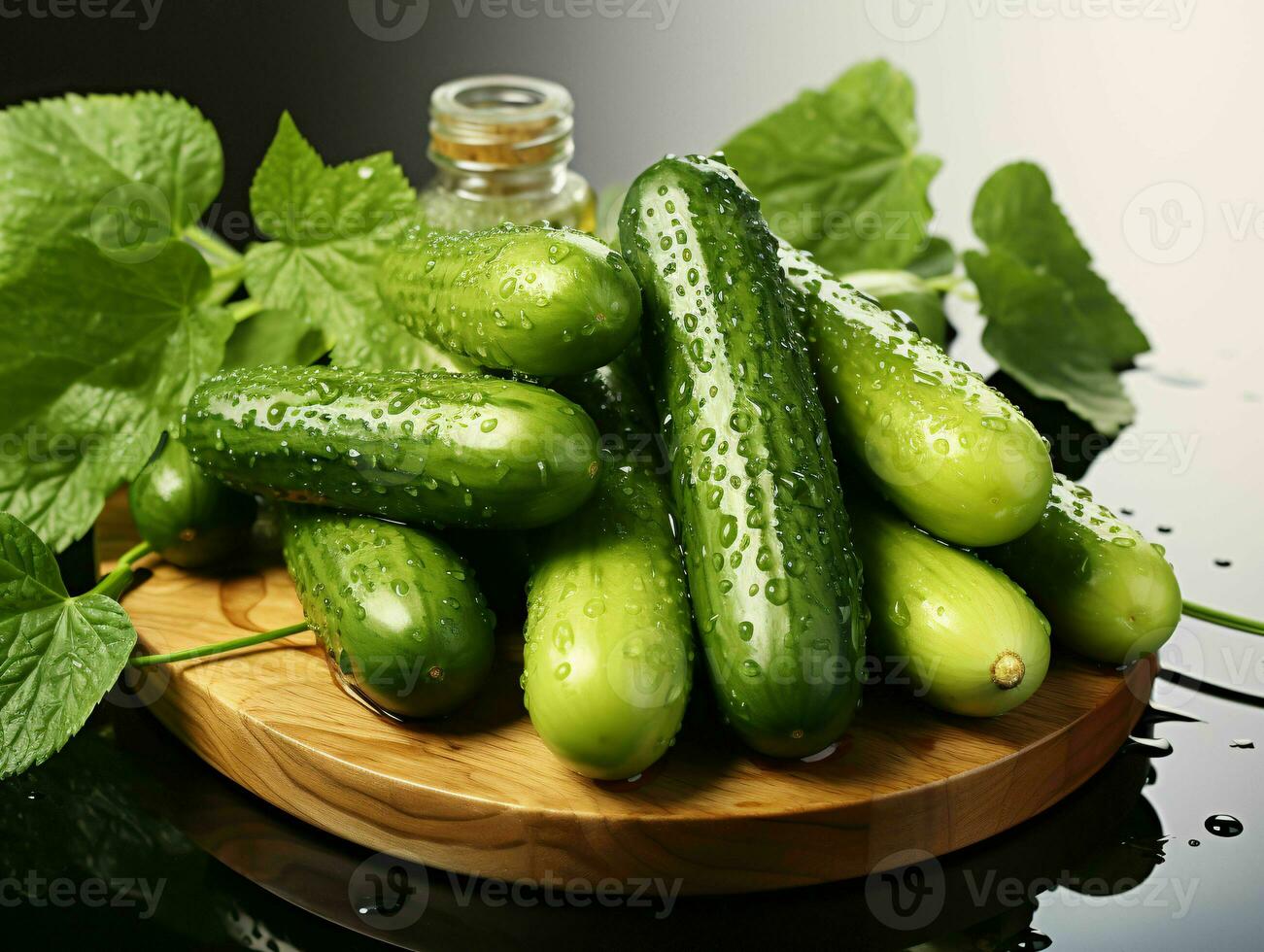 AI generated Fresh Cucumber with Water Droplets. Generative AI photo