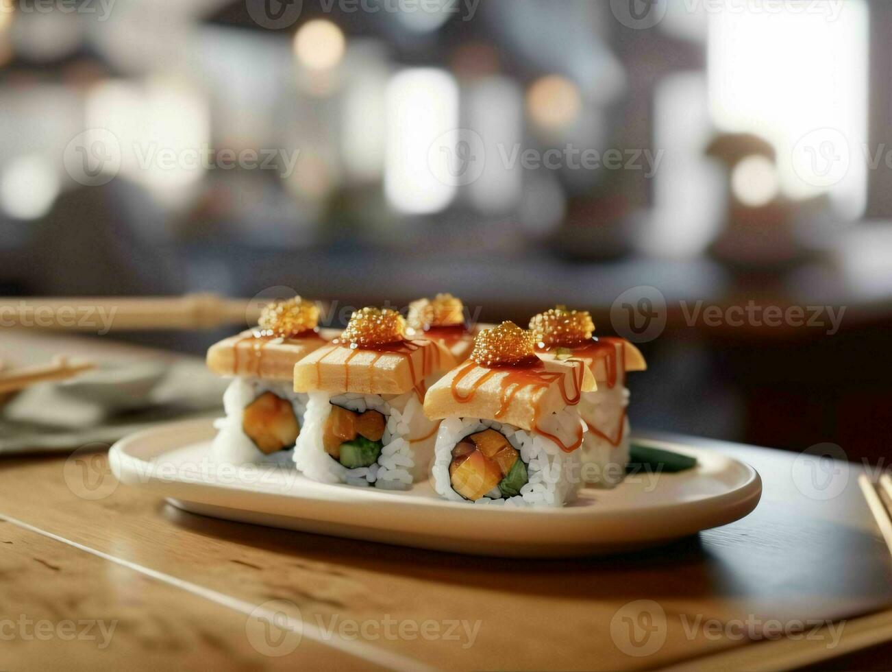 AI generated Delicious Sushi Rolls Served on a Plate. Generative AI photo