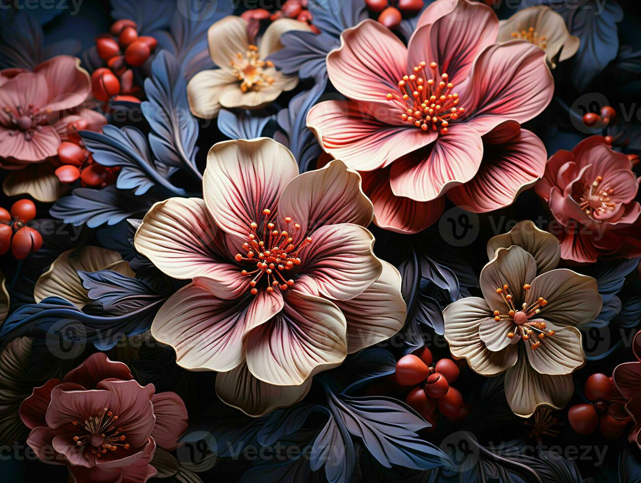 AI generated Beautiful 3D Flowers Illustration Background. Generative AI photo