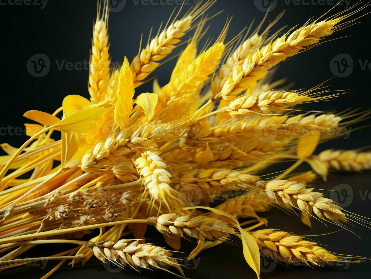 AI generated Yellow Wheat Ears Isolated on Black Background. Wheat Grains. Generative AI photo