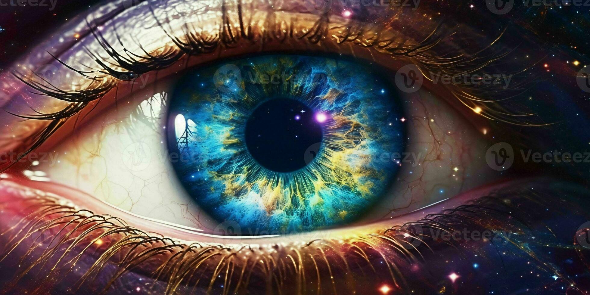 AI generated Close Up View of the Eye with the Universe inside. Generative AI photo