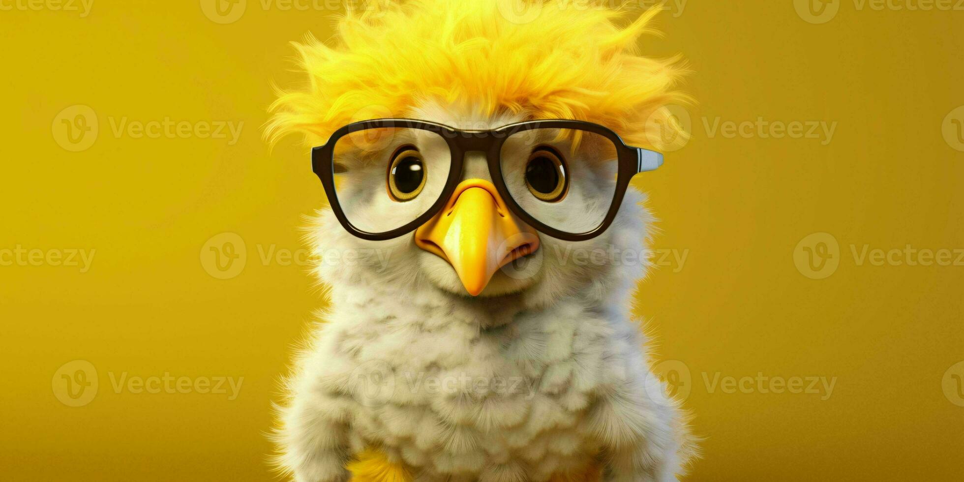 ai generado linda y gracioso pollo vistiendo lentes y casual atuendo. generativo ai foto