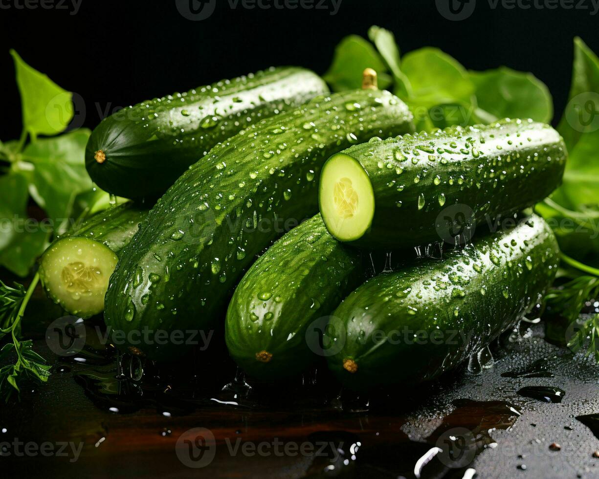 AI generated Fresh Cucumber with Water Droplets. Generative AI photo