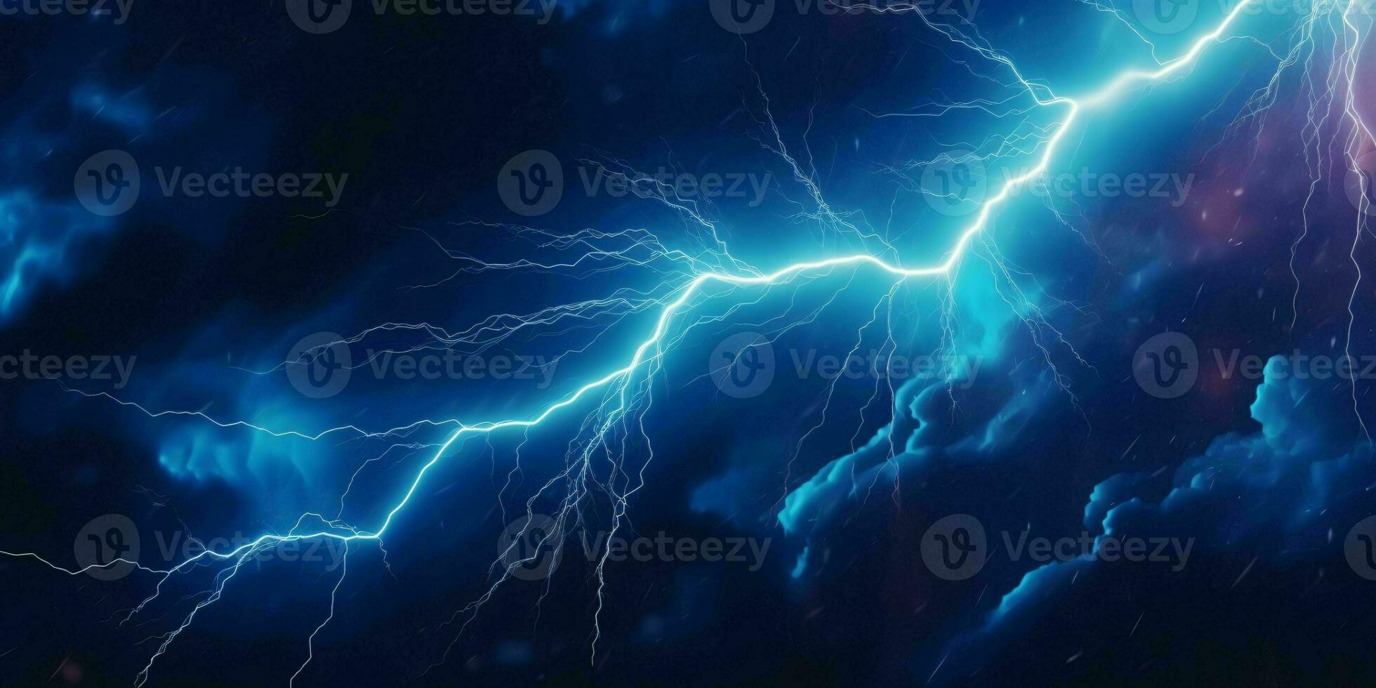 AI generated Blue Lightning with Dark Cloudy Sky. Thunderstorm Background. Generative AI photo