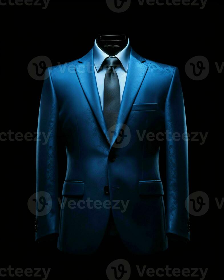 AI generated Elegant Blue Men's Suit Isolated on Black Background. Generative AI photo