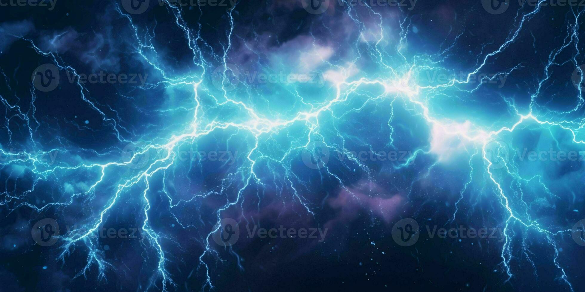 AI generated Blue Lightning with Dark Cloudy Sky. Thunderstorm Background. Generative AI photo