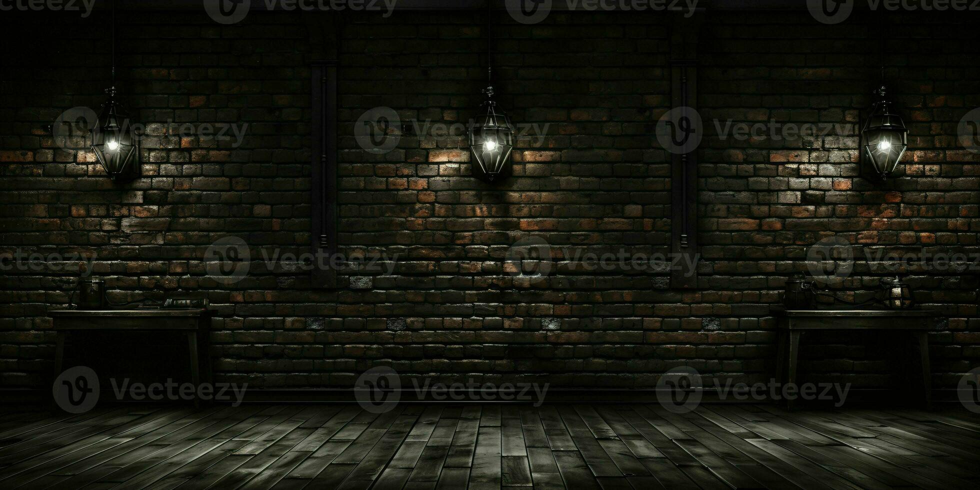 AI generated Black Brick Wall Texture Background. Room with Dark Brick Wall. Generative AI photo
