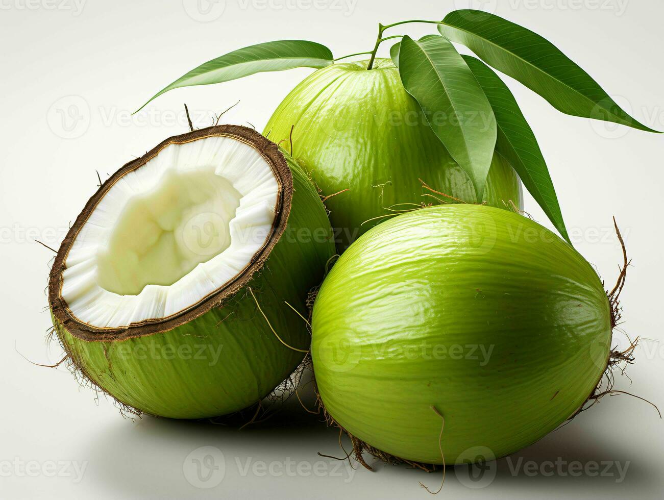 AI generated Fresh Green Coconut. Young Coconut Pieces. Generative AI photo