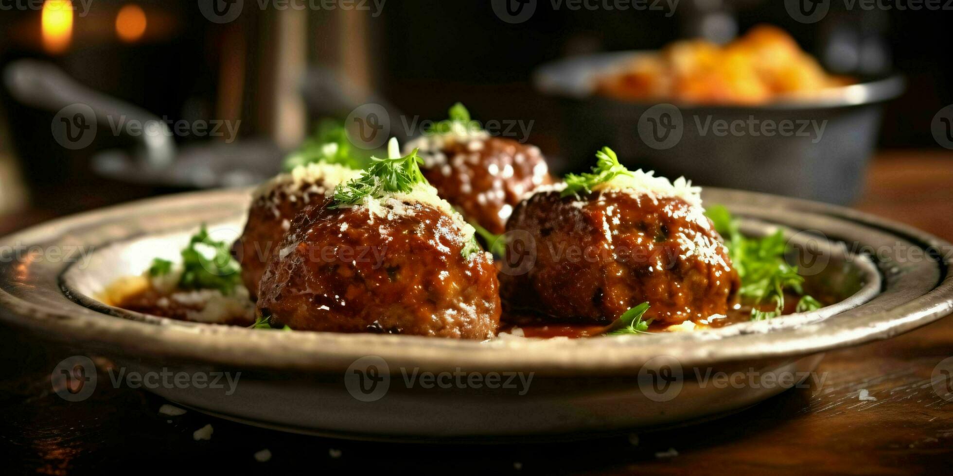 AI generated Delicious Meatballs with Sauce Served on a Plate. Generative AI photo