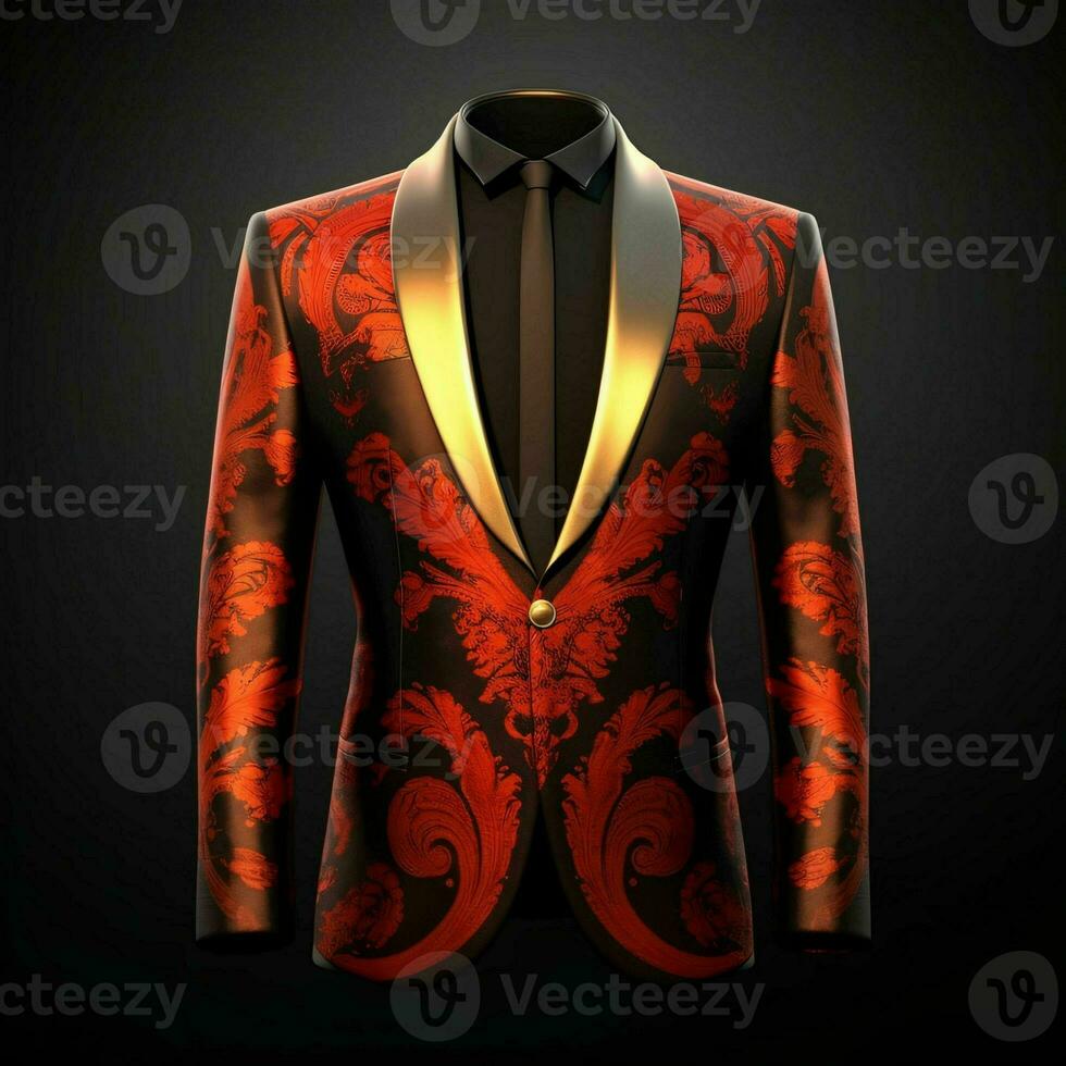 AI generated Luxury and  Elegant Red Men's Suit with Abstract Motif Isolated on Black Background. Generative AI photo