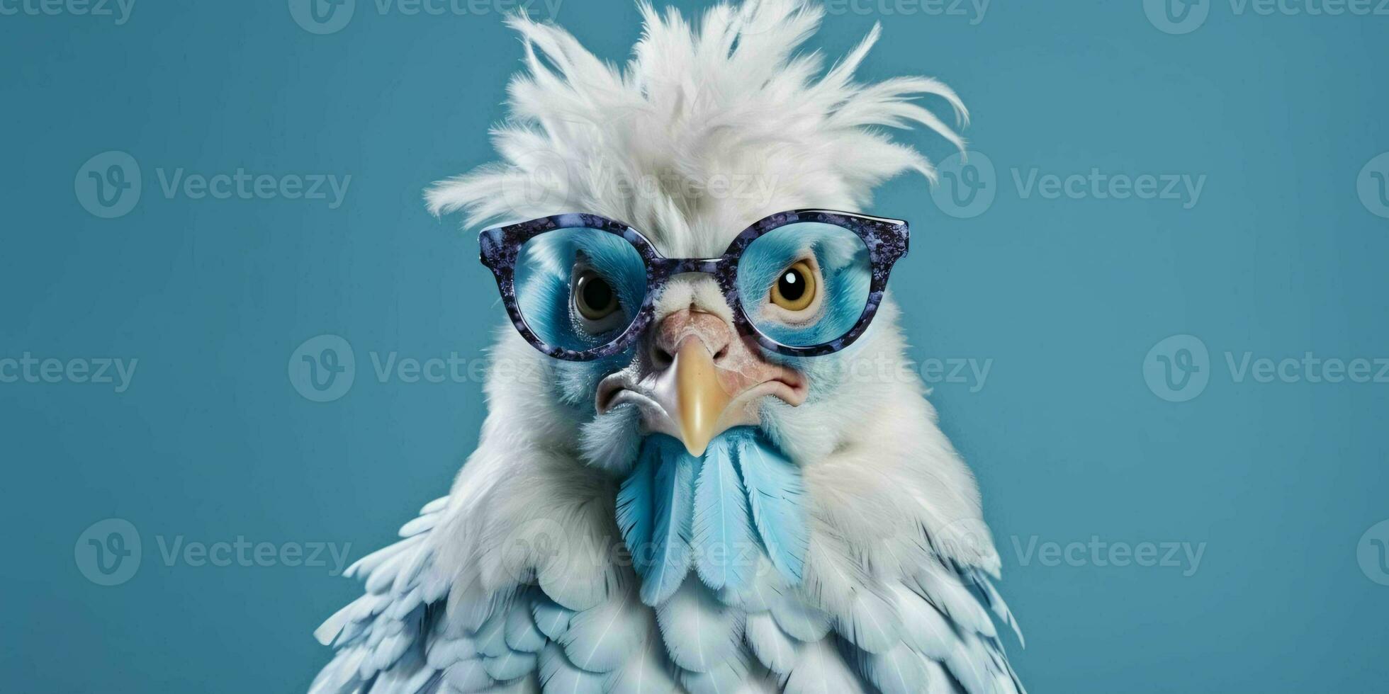 ai generado linda y gracioso pollo vistiendo lentes y casual atuendo. generativo ai foto