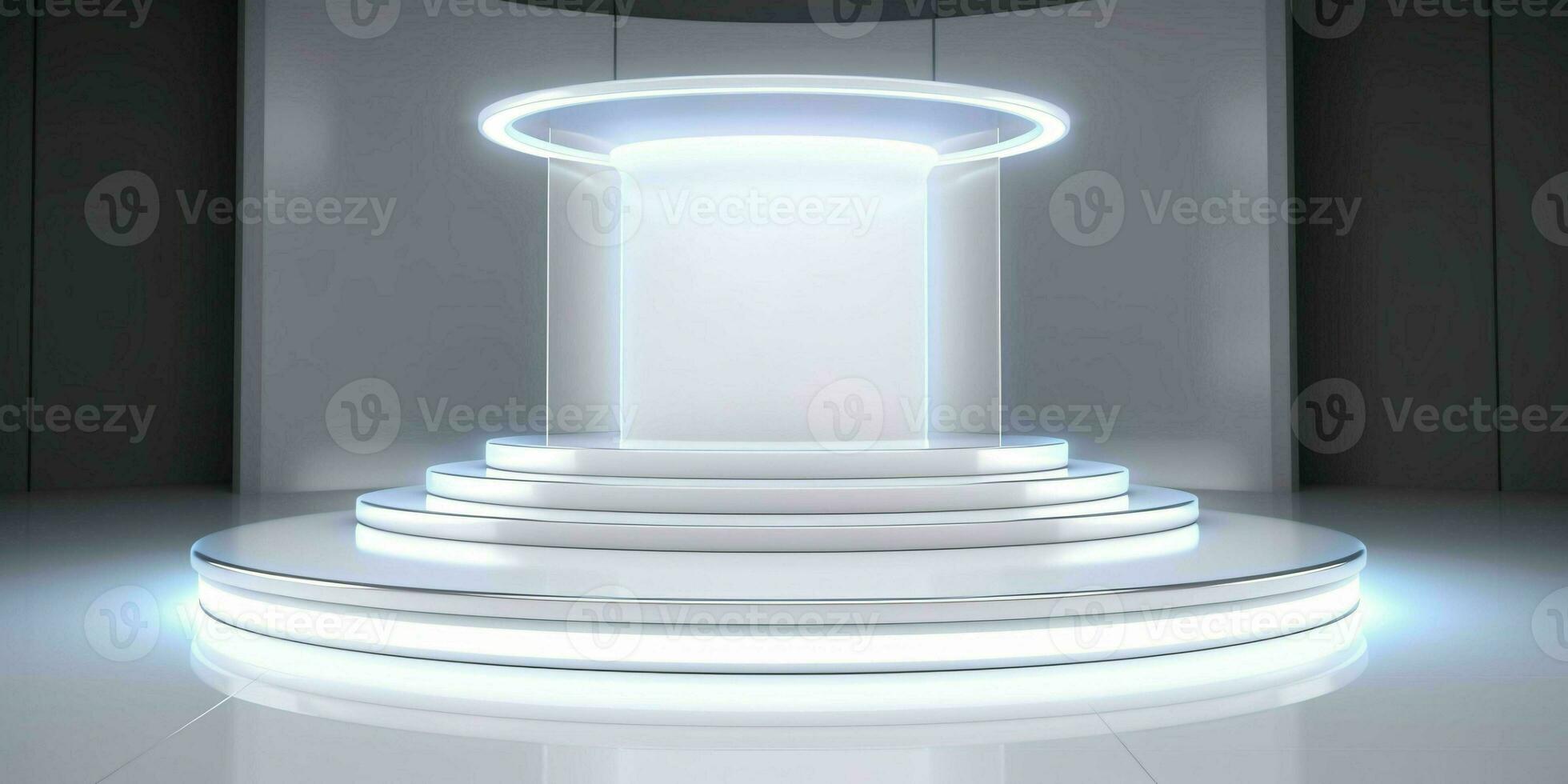 AI generated White 3D Room with Podium or Stand for Product Display. Futuristic Podium Scene. Generative AI photo