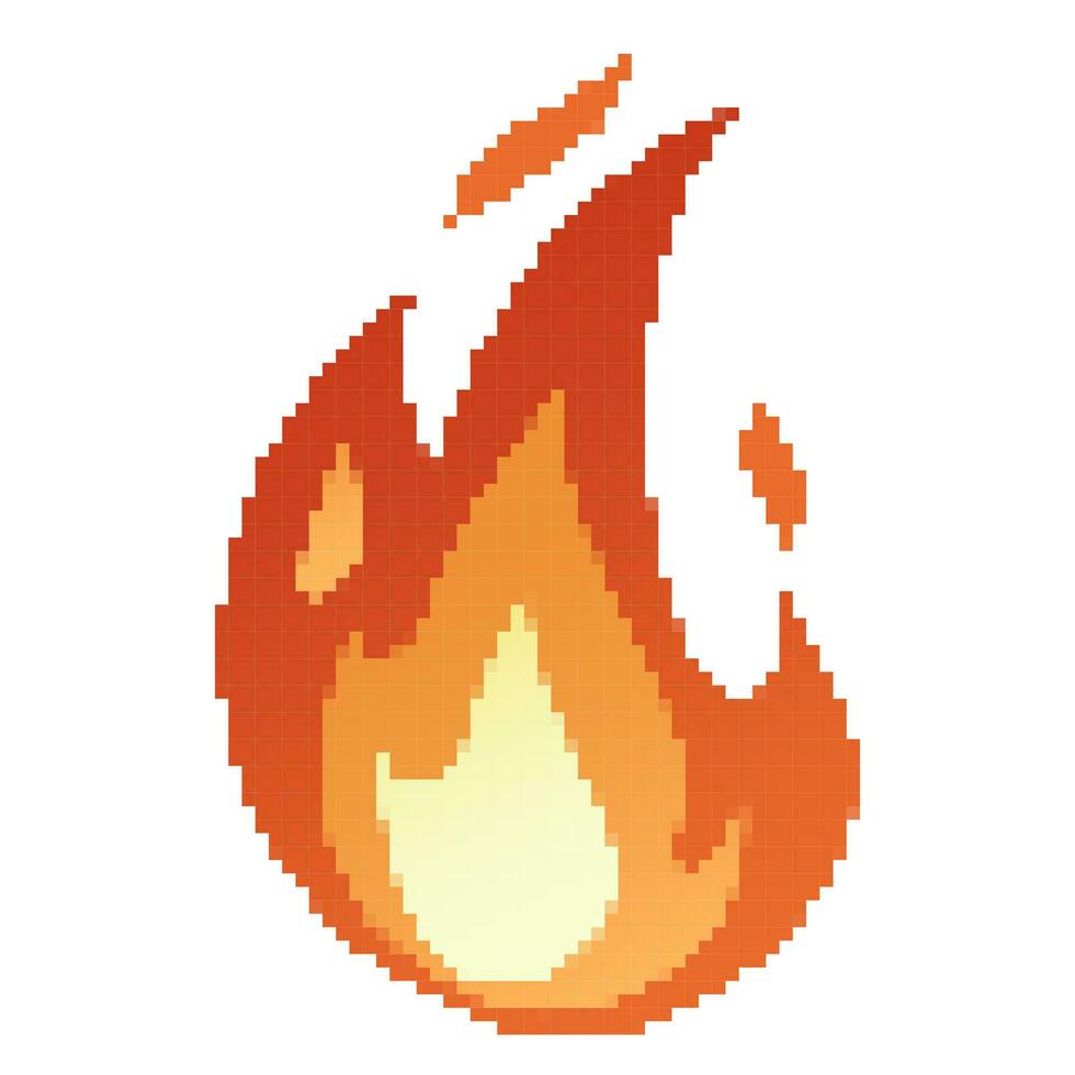 píxel fuego llamas, brillante bola de fuego, calor fuego fatuo y rojo caliente hoguera, rojo ardiente llamas vector