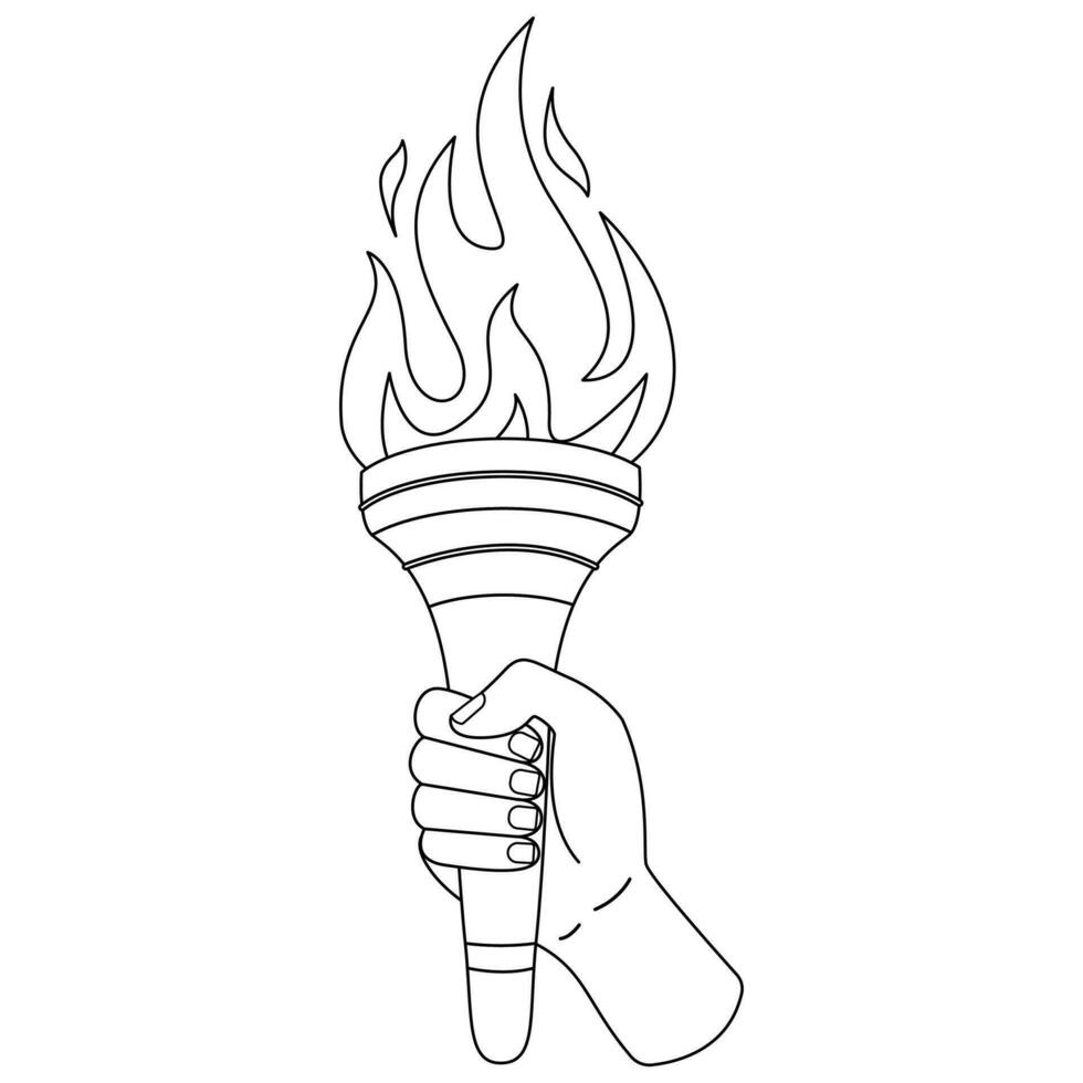 Hand holding a torch. Sport symbol. Black and white flat vector illustration design.