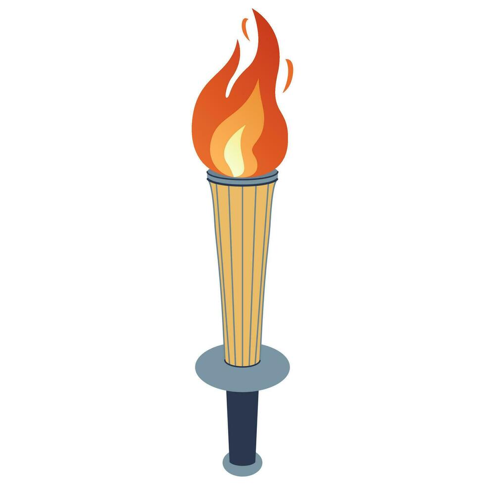 antorcha con ardiente fuego en plano diseño vector