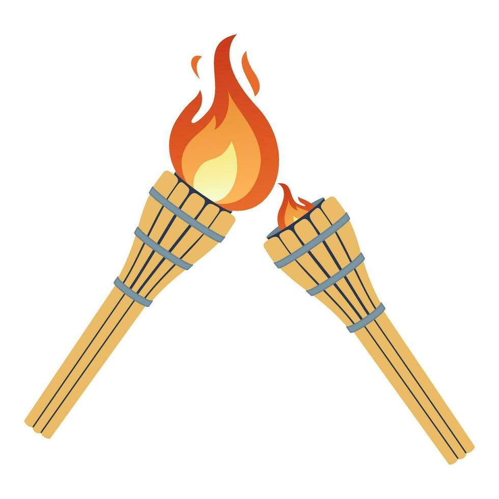 Ignition of a torch from another torch. Transfer of the Olympic flame. Lighted torch vector