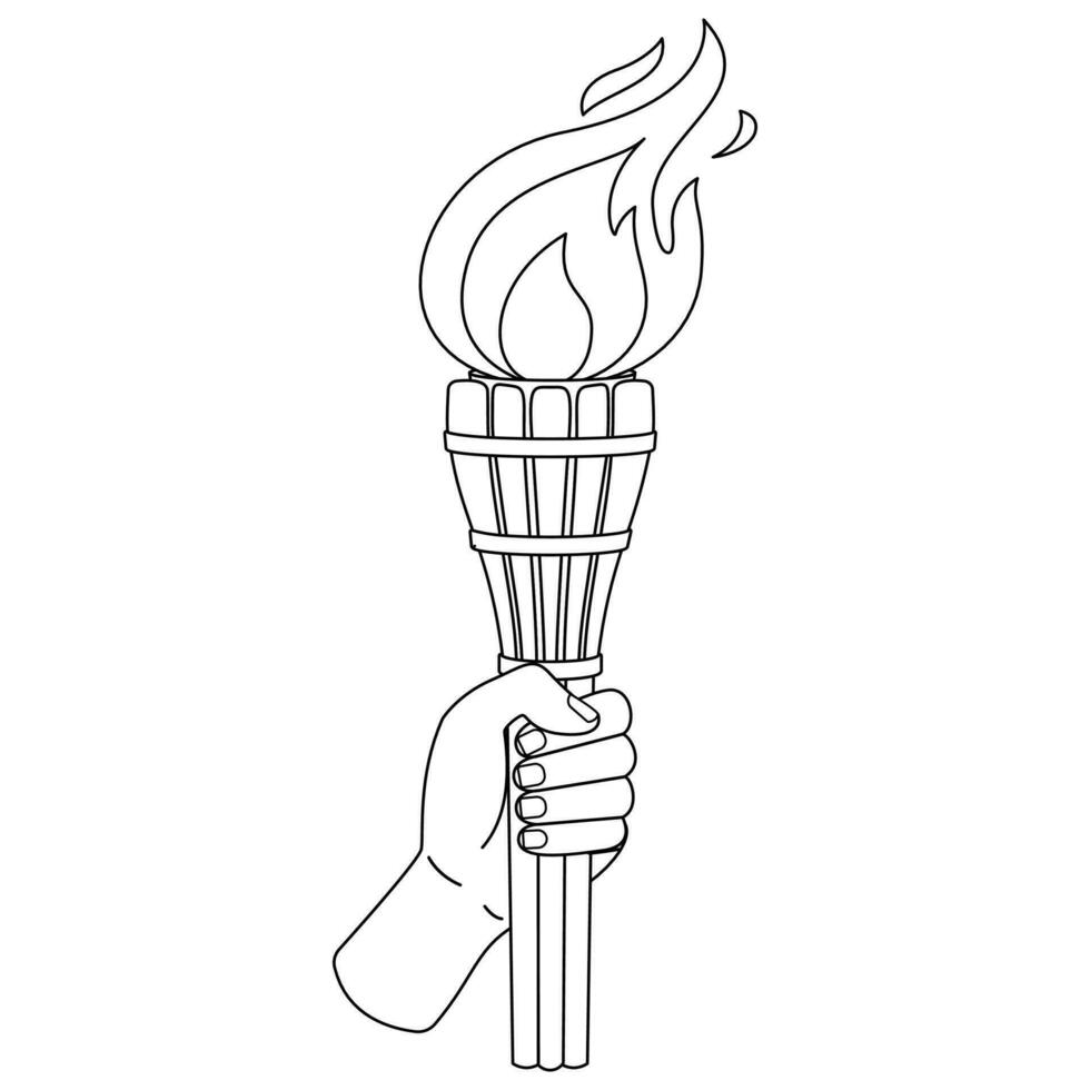 Hand holding a torch. Sport symbol. Black and white flat vector